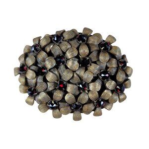 Vintage Estate Jewelry Brooch Pin Silver Filigree Oval Flowers Garnet Stones